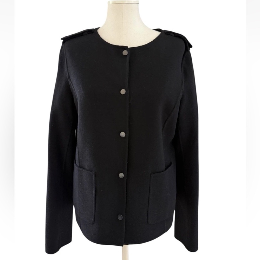Vince Brushed Wool Knit Snap Button Front Military Jacket Sz 12 Black